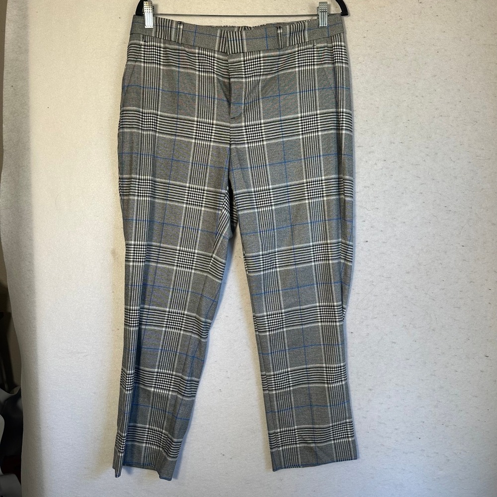 Banana Republic Avery Grey Plaid Ankle Pants Womens 10 Blue Overcheck Trousers